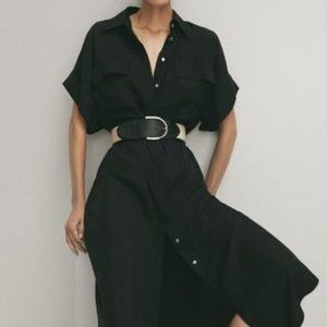 Massimo Dutti Womens Black Midi Shirt Dress Size US 10 EUR 40 6615/421 NWT